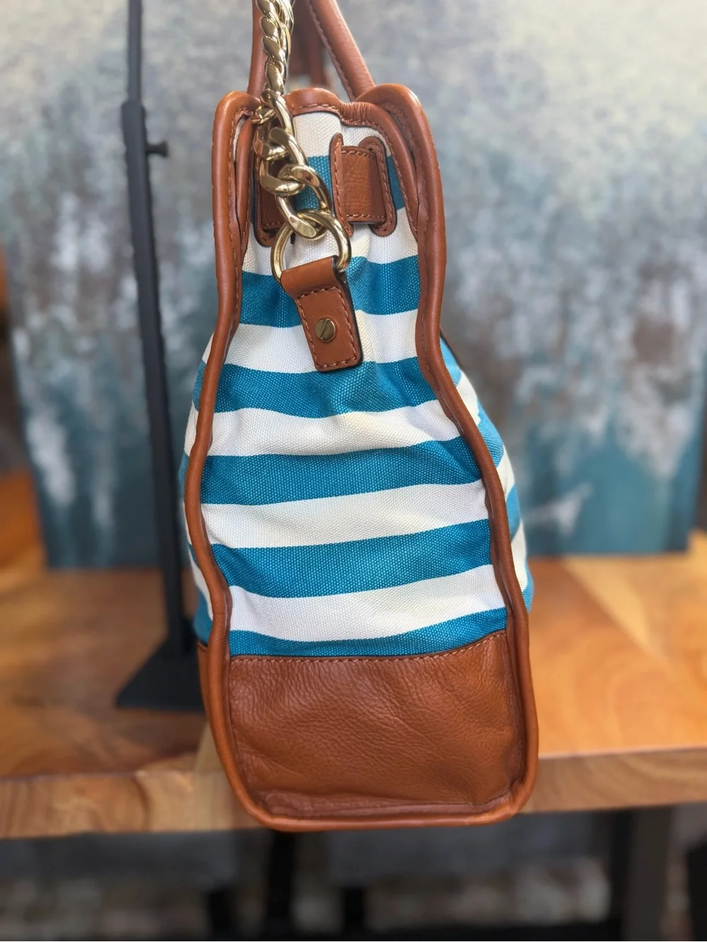 Michael Kors Nautical 2010s Hamilton Large  Canvas Tote Blue White Tote (Fair)